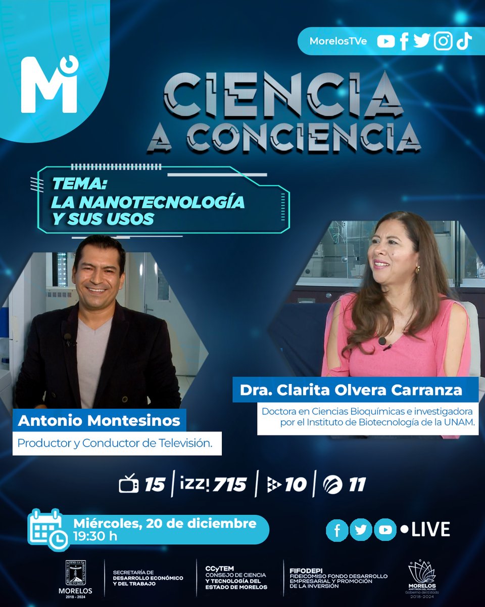 CanalQuinceTV's tweet photo. ✨¡Bienvenidos a #CienciaAConciencia! 🚀

Cada semana, exploramos las maravillas del mundo tecnológico con expertos destacados.

Hoy nos acompaña la Dra. Clarita Olvera y Antonio Montesinos hablando sobre la Nanotecnología y sus usos. https://t.co/C1j8ZUoCxc
