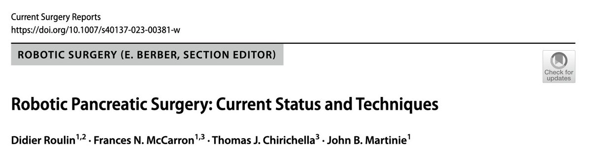 📚Trends and Techniques for Robotic Pancreatic Surgery just published in @SpringerCurRpts 🆓🖇️rdcu.be/dt7Pt #Robotics #pancreatic #resections @AtriumHealth @VisceralChuv