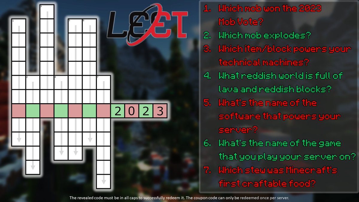 leet_cc's tweet image. Christmas Giveaway time!!! Merry Christmas to all!
We've made a little vertical crossword game that will reveal the coupon code within the red and green tiles! 
Enjoy!