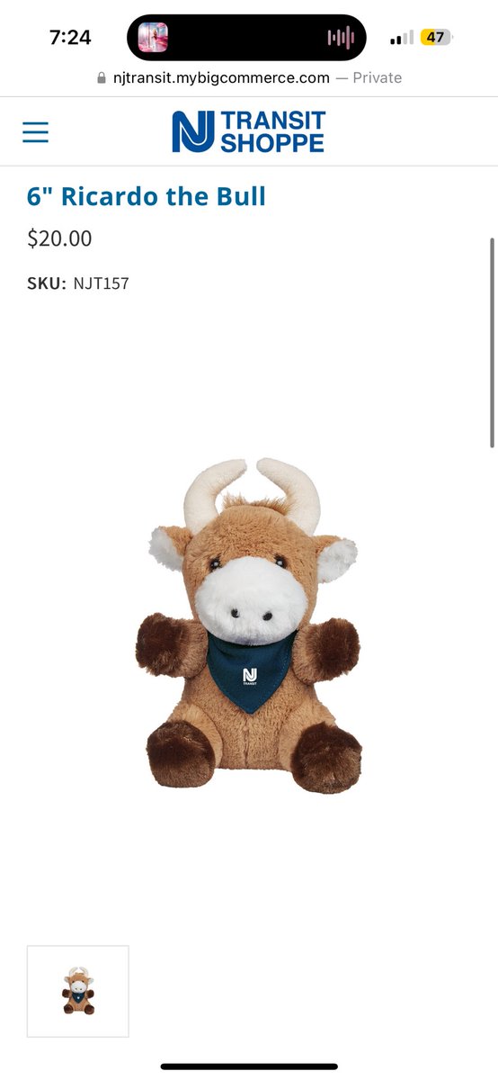 NJ transit is selling plushies of the bull that was loose on the tracks…we’re not a serious state