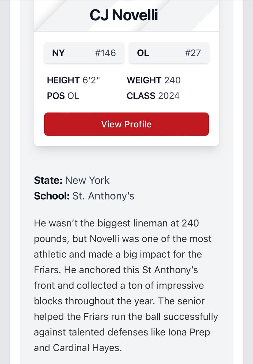 #MustangPride

Congratulations to <a href="/NicholasRinal14/">Nicholas Rinaldi</a> and <a href="/C_Novelli2024/">CJ Novelli</a> on being named  <a href="/PrepRedzoneNY/">Prep Redzone New York</a> All Cathlotic League 1st team offense.   

<a href="/jared_valluzzi/">Jared Valluzzi</a> 
<a href="/BrianHawkins4/">Coach Hawkins</a> <a href="/prospectnys/">Prospect NYS</a>