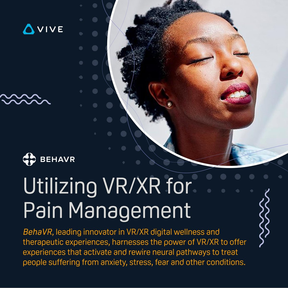 VR/XR can help users reshape unhealthy thinking and behavior by developing relevant skills and coping strategies: htcvive.co/VRPMX #VR #VIRTUALREALITY #XR #PAINMANGEMENT #PATIENTCARE #THERAPY #TREATMENT #HEALTHCARE #MENTALHEALTH #TECH #VIRTUALCARE #COGNITIVETHERAPY