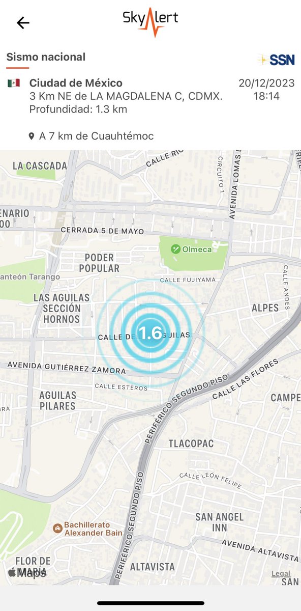 A las 18:14 h se registró nuevo “microsismo” de magnitud 1.6 (SSN) al poniente de la capital del país. Percibido únicamente en la zona próxima al epicentro. #SismoCDMX