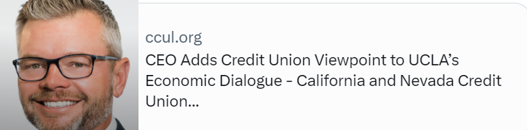 Informative read about <a href="/UCU_LA/">University Credit Union</a>'s <a href="/TuyoCEO/">David Tuyo, DBA</a> who joined for the expert panel during the <a href="/UCLAForecast/">UCLA Anderson Forecast</a>'s December 2023 Economic Outlook. Thanks David for your contributions to this successful program and for serving on the #uclaforecast’s Board of Advisors.

ccul.org/news/ceo-adds-…