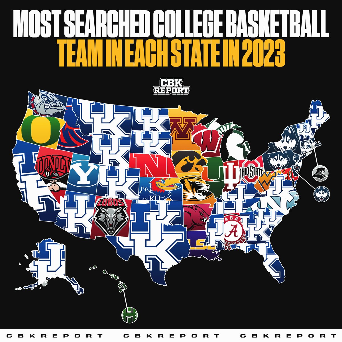 The most searched men's college basketball team in each state in 2023👀 #BBN (via @collegebb_ref)