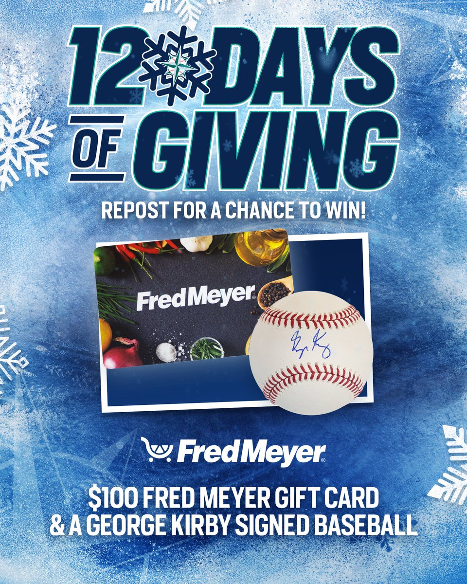 ⛄ REPOST TO WIN ⛄️ On the 9️⃣th day of #12DaysOfGivingSweepstakes, this @Fred_Meyer gift card and @gkirb98 autographed baseball could be yours! Must be 18+. No purch. nec. Enter by 11:59pm PT on 12/28/23. atmlb.com/3NnpYfd