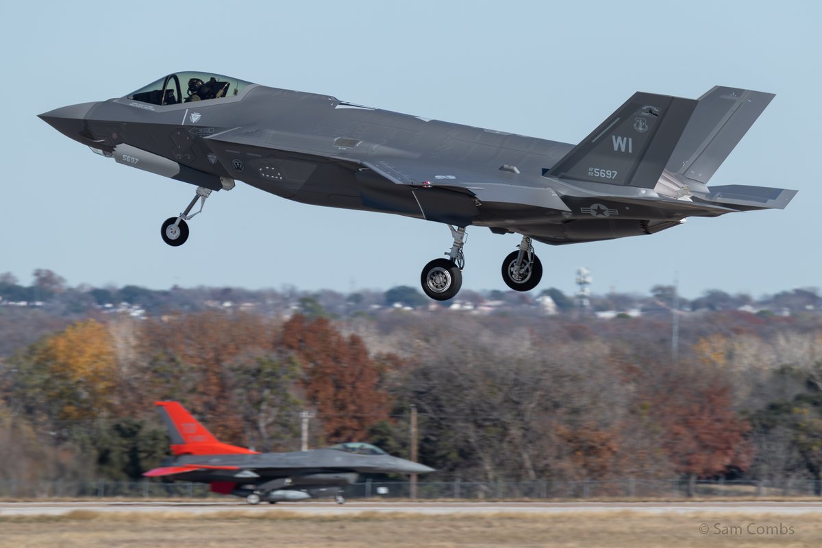 QF-16C aerial target conversion headed out to Tyndall after a brief stop at NAS JRB Fort Worth Monday afternoon, with a bonus Wisconsin ANG F-35A. 85-1461 QF-16C Block 30A QF-054 TD 82 ATRS 22-5697 F-35A WI 176 FS