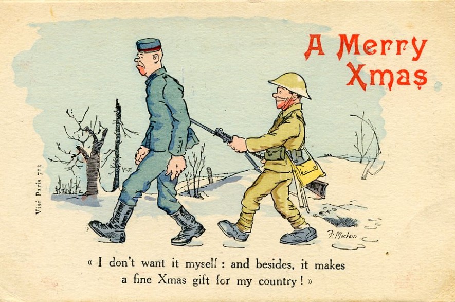 Fergus Mackain was a Private in the British Army's Royal Fusiliers. An advertising artist pre-war, his sketches of life in and near the front line proved popular with soldiers to send home to friends and family. #WWI #FWW #Christmascards