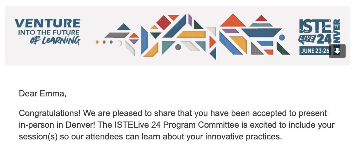 Great news to round out 2023! See you at @ISTE 2024 in Denver! Kimberly Farnsworth and I will be discussing K-12 Perspectives on the AI Bill of Rights. Join us! #ISTE2024 #AI #Education @FridayInstitute