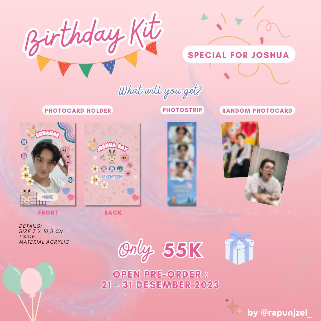 rapunjzel_'s tweet photo. [HELP RT &amp; Like] 💝

𝘽𝙄𝙍𝙏𝙃𝘿𝘼𝙔 𝙆𝙄𝙏
𝙎𝙋𝙀𝘾𝙄𝘼𝙇 𝙁𝙊𝙍 𝙅𝙊𝙎𝙃𝙐𝘼 𝙎𝙀𝙑𝙀𝙉𝙏𝙀𝙀𝙉
by @rapunjzel_

💰 IDR 55k DP 35k (NO FULLPAY)
📍Jatim

Open PO : 21 - 31 Desember 2023
Details and Form 🔗 https://t.co/07AAIgmmmS

Grab yours! 💗 https://t.co/RIYW8nqfxg