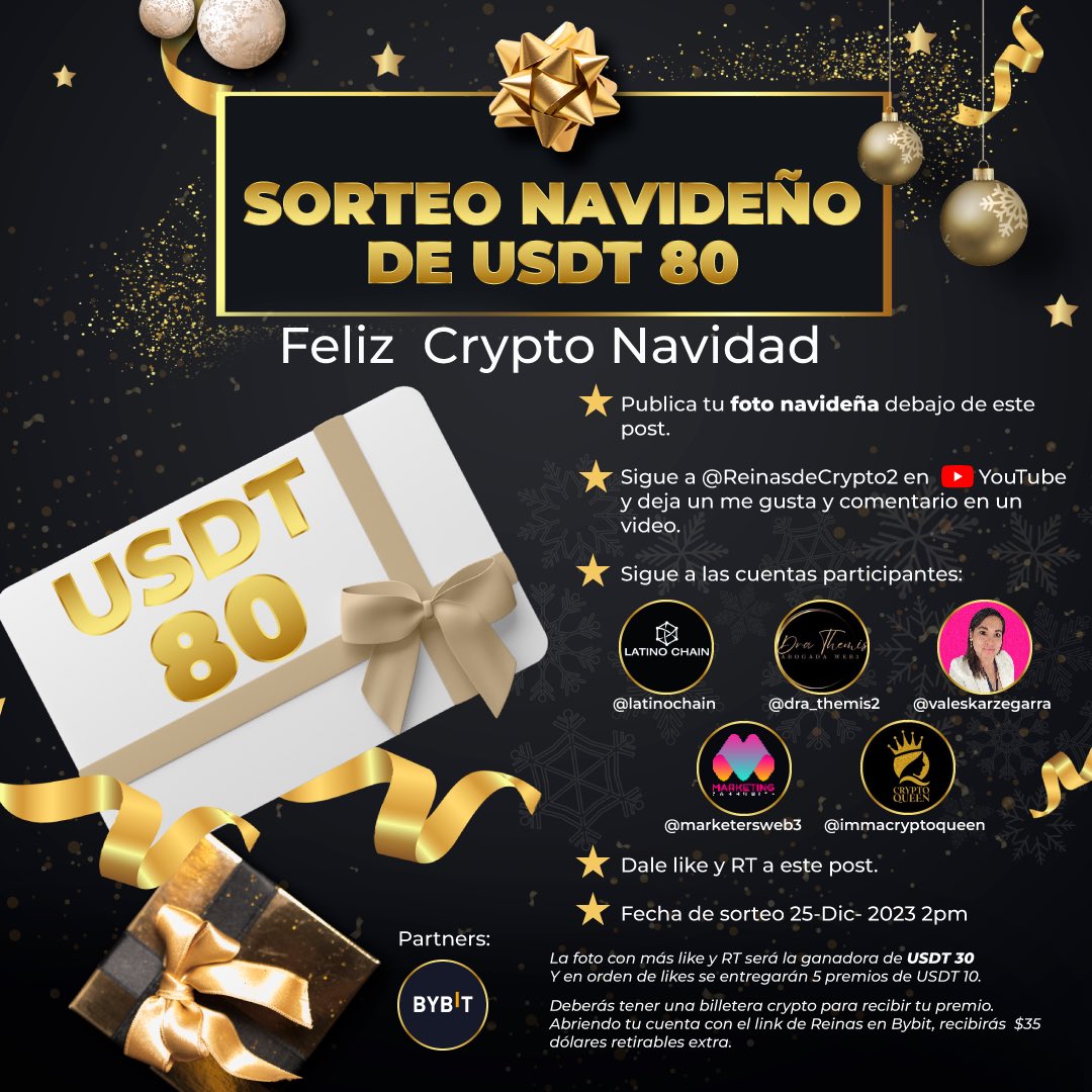 🎄🎁Feliz  Crypto Navidad🎁🎄

✅ Publica tu foto navideña debajo de este post. 👇🏼
✅ Sigue a Reinas de Crypto 2 en YouTube, deja un me gusta y comentario en un video. 
✅Sigue a las cuentas <a href="/ImmaCryptoqueen/">Cryptoqueen</a> <a href="/LatinoChain/">LatinoChain.eth</a> <a href="/dra_themis02/">DraThemisOficial</a> <a href="/marketersweb3/">MKT Community 🚀</a> <a href="/Valeskarzegarra/">Valeska R. Zegarra (Web3 Marketer)</a> 
✅ Dale like