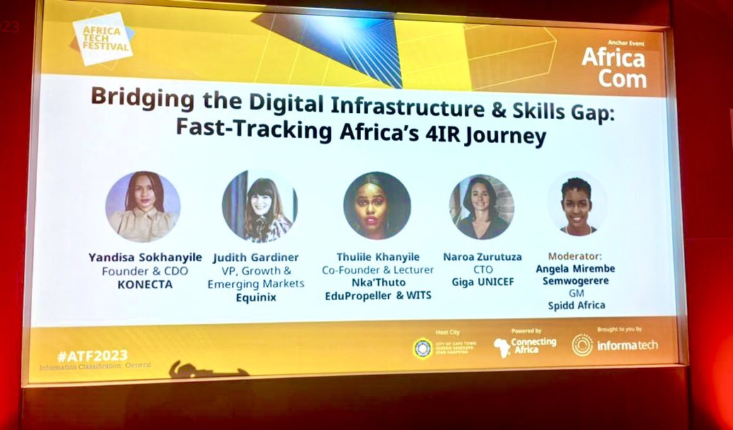CodinginHeelsug's tweet image. This year I attended the #africatechfestival #africacom in Cape Town where I had the pleasure of moderating a panel that discussed the steps to closing the digital infrastructure and skills gap, fast tracking Africa’s participation in the 4IR era and maximizing it’s protectional.