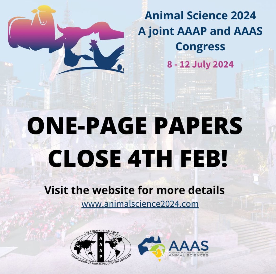 ✍ One-page paper submissions close 4th Feb. With a conference theme of “Embracing Disruption as an opportunity for Animal Science” the program has a diverse range of species and topics
➡ Details on proposed session topics &amp; how to submit a paper at lnkd.in/eN8itbeE