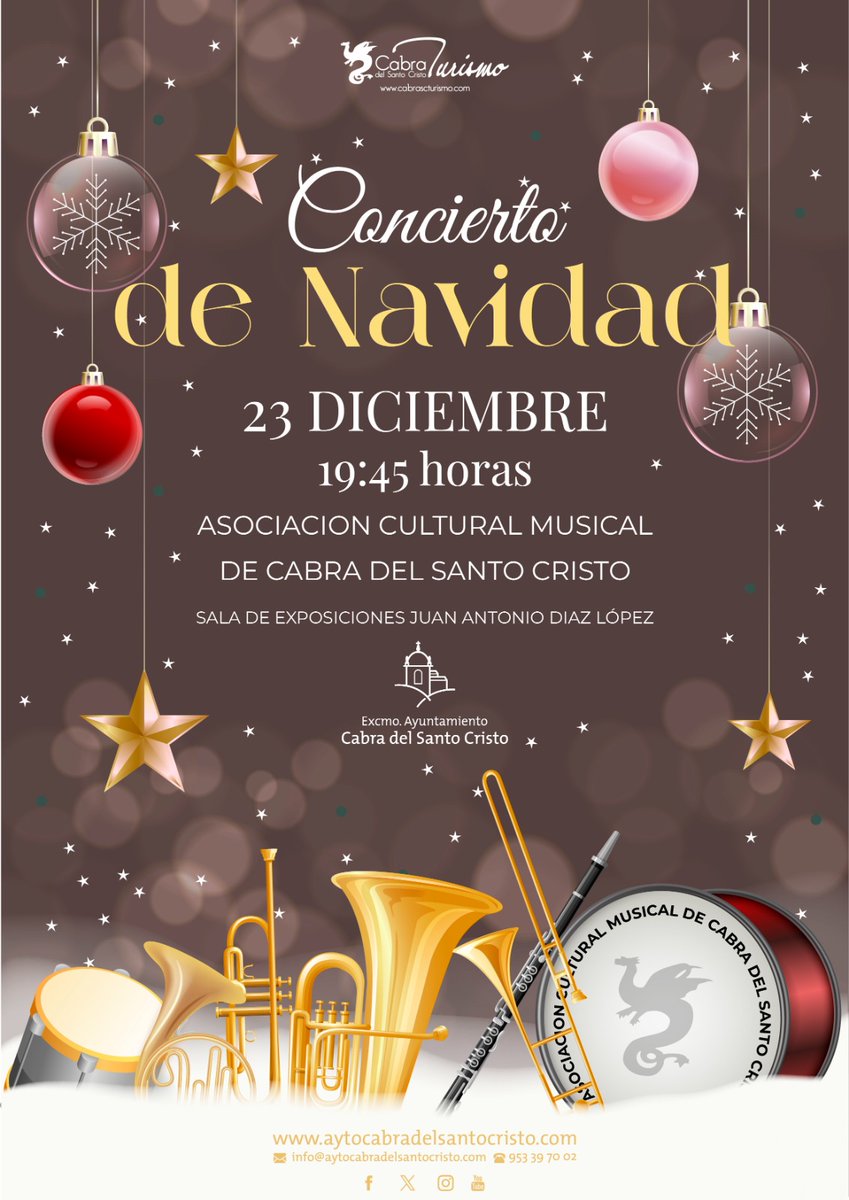 CONCIERTO DE NAVIDAD DE LA ASOCIACIÓN CULTURAL MUSICAL DE CABRA DEL SANTO CRISTO
👇👇👇👇👇
aytocabradelsantocristo.com/concierto-de-n… 
#AyuntamientodeCabradelSantoCristo #asociacionculturalmusical #cultura #concierto #actividades #navidad2023