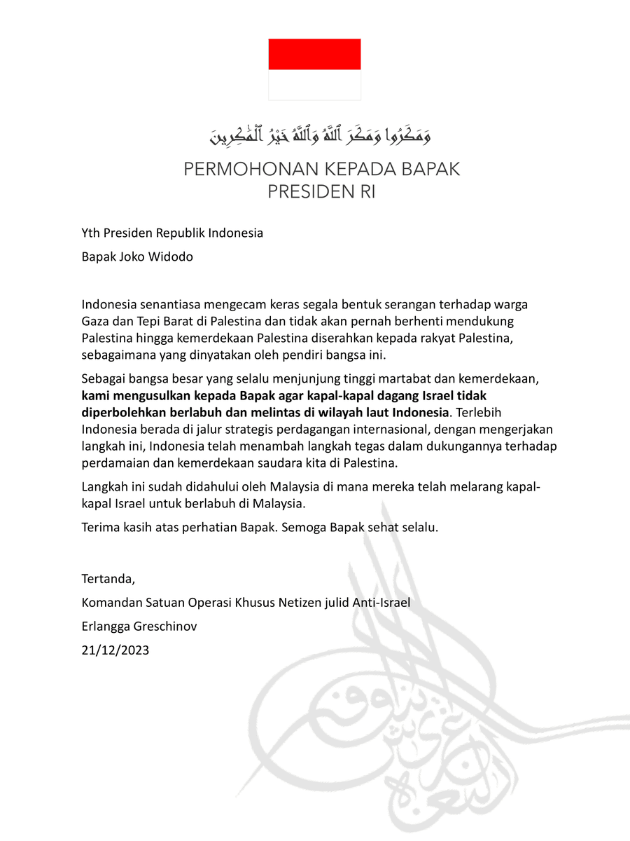 Kepada Bapak Presiden <a href="/jokowi/">Joko Widodo</a>.
Kami rakyat Indonesia ingin mengantarkan surat untuk Bapak dan semoga kiranya surat ini dipertimbangkan. 🙏