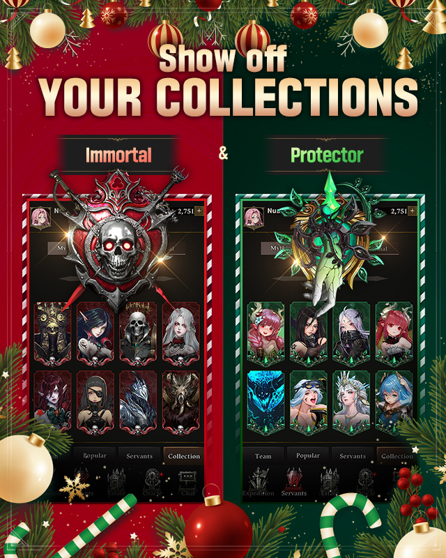 Show off your Collections! Event🙋‍♀️

❤HEIRS! HAPPY HOLIDAYS!💚

It's time to show off your Collections!
Share your completed 'Immortal' and 'Protector' Collections!😎❤💚

All participants will receive REWARDS!🎁

[Event Rewards]
🎁All Participations: Goddess's Gift (M)x3 
🎁10