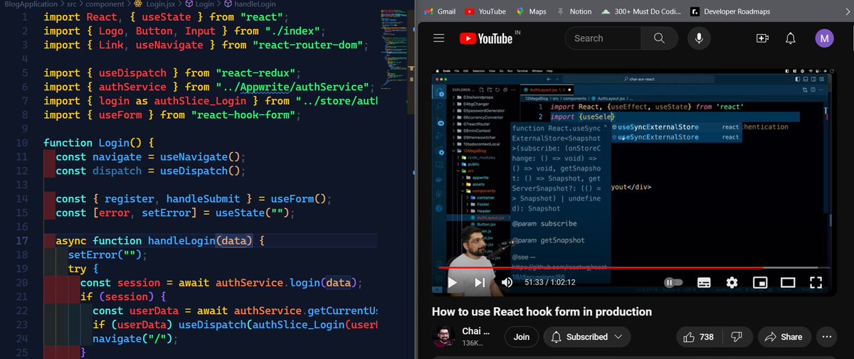 muraliAirody's tweet image. ✅ Day 4: Blog Application crafted Login and Sign-up pages using React Hook Form. Following the video lecture of @Hiteshdotcom💻✨ #ReactHookForm #webdevelopment  #ReactJS #ChaiAurCode