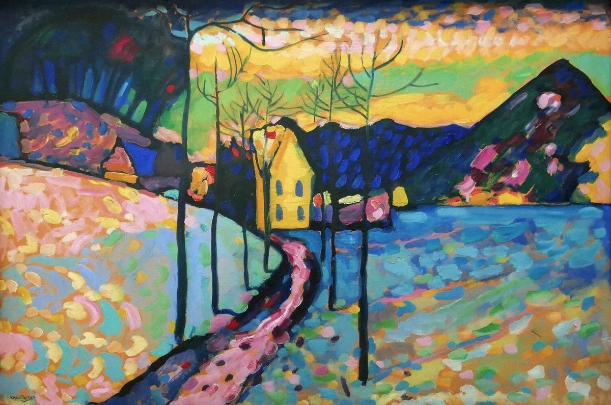 Bon dia! ❄️ Avui comença l’hivern a l’Hemisferi Nord i ho il·lustrem amb aquesta obra de Kandinsky inspirada per les obres fauvistes de Matisse i Vlaminck, caracteritzades per l’ús de taques de color i pinzellades curtes.

🖼️ Wassily Kandinsky, “Hivern I”, 1909, @hermitage_eng
