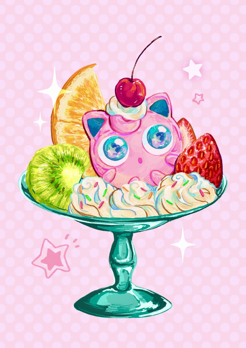 jigglypuff fruit food no humans food focus pokemon (creature) pink background star (symbol)  illustration images