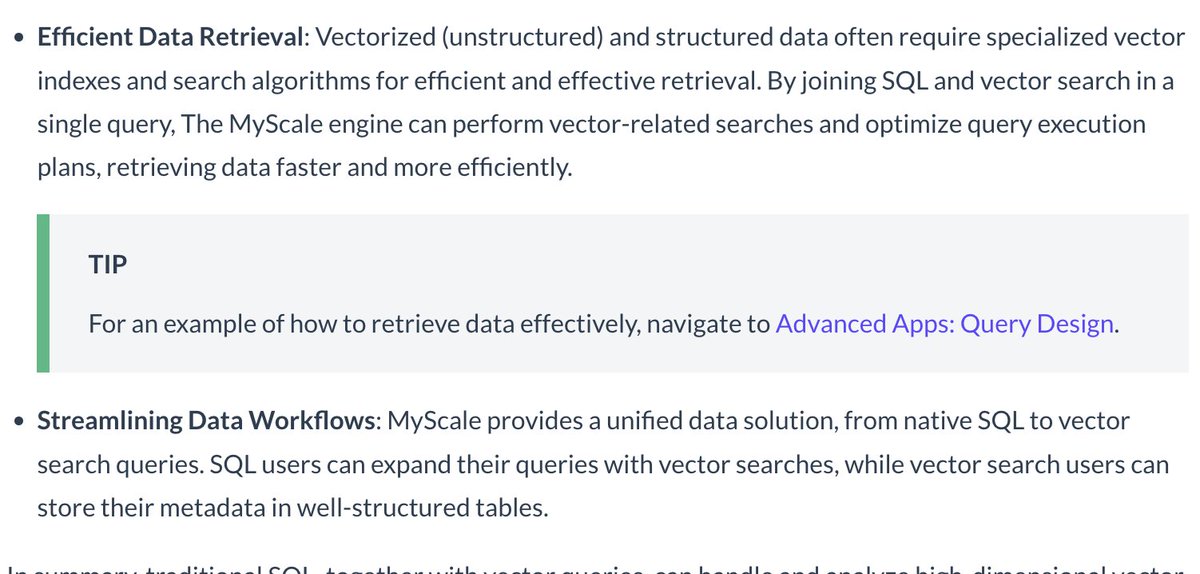 MyScaleDB's tweet image. The #LLM stack over structured data is typically #Text2SQL, while for unstructured data it is vector + metadata search and #RAG. So what new possibilities would SQL + vector joint queries bring to the new LLM + data stack?
🧐Find the answer in our doc: myscale.com/docs/en/joint-…