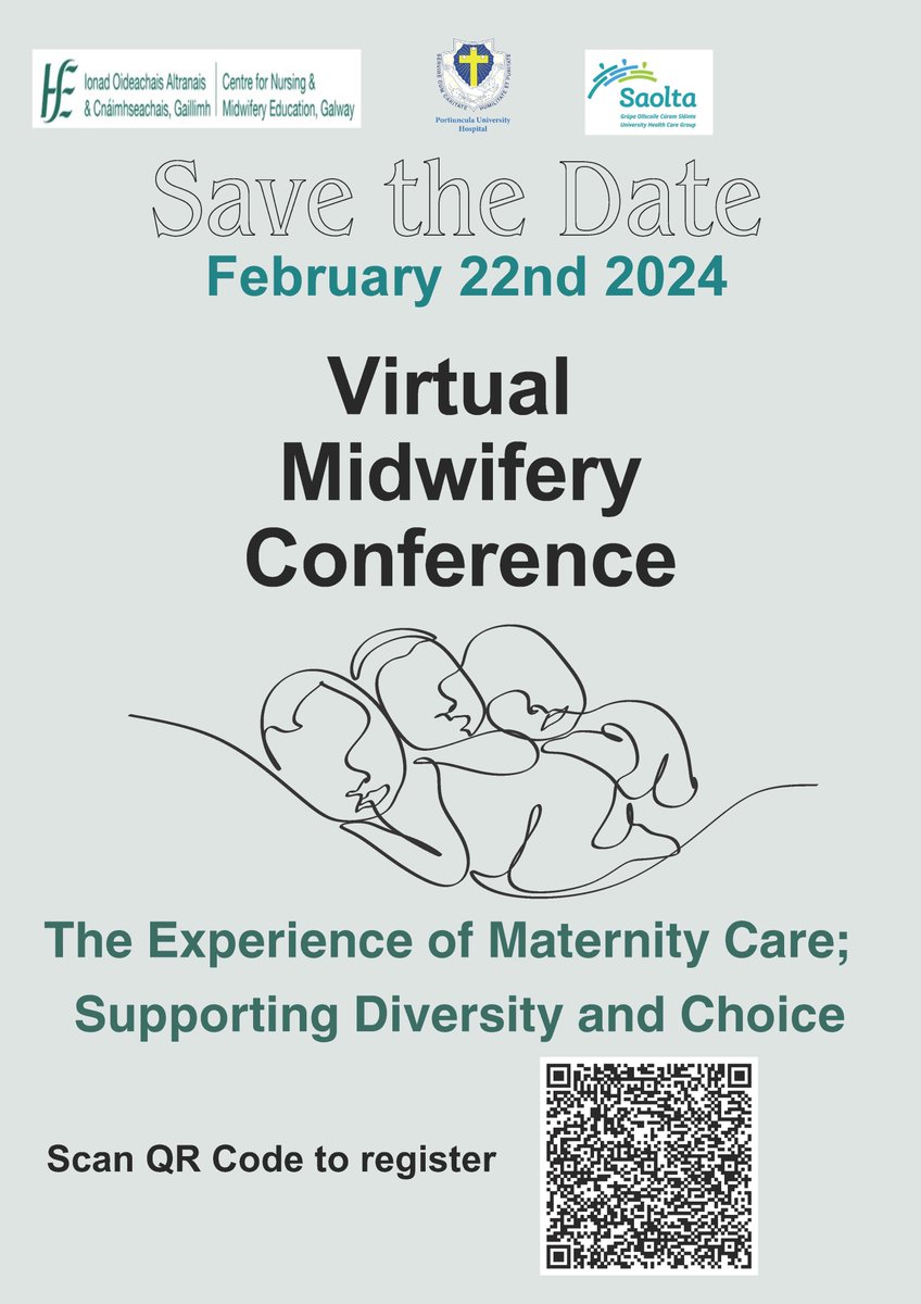 The CNME Galway in collaboration with @PortiunculaHosp Maternity Services welcome you to Save the Date for a Virtual Midwifery Conference; 'The Experience of Maternity Care: Supporting Diversity and Choice'. Booking is via the following link: hse.webex.com/weblink/regist… @NurMidONMSD