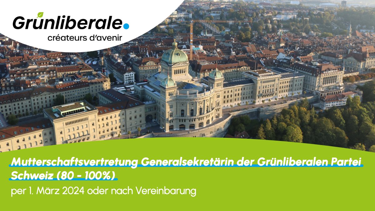 Neues Stellenangebot bei der GLP Schweiz 💼🚨: Zur Verstärkung unseres Generalsekretariats suchen wir eine erfahrene und politisch interessierte Persönlichkeit als Generalsekretär/-in während einer Mutterschaftsvertretung von 6-8 Monaten. 👉 grunliberale.ch/jobs/muttersch…