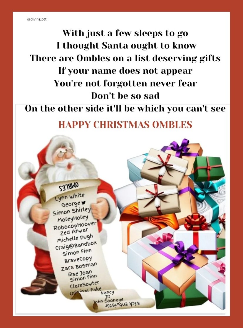 GM #OMBLES. Not long to go now! If today 's OMB is #Christmascards I'm ahead of the game 😁 Merry Christmas  & Happy Ombling in 2024 ❤️ @OneMinuteBriefs @BOC_ATM (To be sung to 12 days of C'mas)