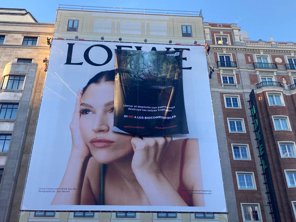 🔴 Última hora 🔴 Desplegamos una pancarta gigante el corazón de Madrid en la que se puede leer: 'Llenar el depósito con palma y soja destruye las selvas tropicales. Di 'no' a los biocombustibles”. 👉🏾 ecologistasenaccion.org/306471 #NiPalmaNiSoja #NoEnMiDepósito