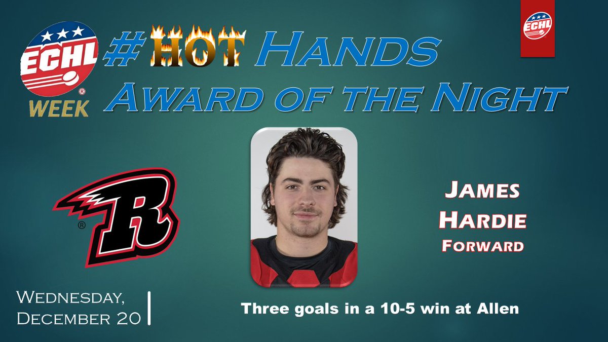 Pro hat trick No. 1 for this <a href="/RapidCityRush/">Rapid City Rush</a> forward helps him to Wednesday night's #ECHLWeek #HotHandsAward. His three goals came in a span of less than 22 minutes.