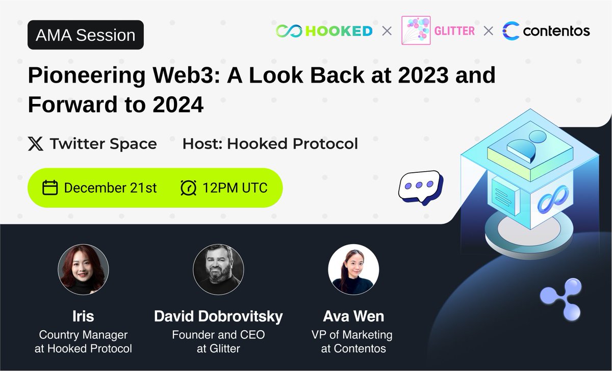 #HookedonWeb3Mastery

HOOKED 2.0: Enlightening talk with Web3 visionaries for Web3 mastery!

Excited to welcome @GlitterFinance & @contentosio to amplify the impact of Web3 education by recapping 2023 & envisioning the blockchain landscape in 2024!

✨ Join the panel discussion