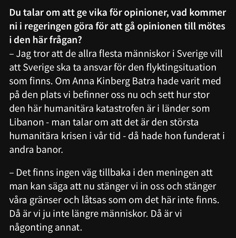 Med anledning av Magdalena Anderssons historieskrivning, låt mig påminna om detta: När M föreslog tillfälliga uppehållstillstånd för asylsökande 2015 så protesterade S högljutt och antydde att med sådana förslag är man inte längre människa. (1/3) sverigesradio.se/artikel/6161429