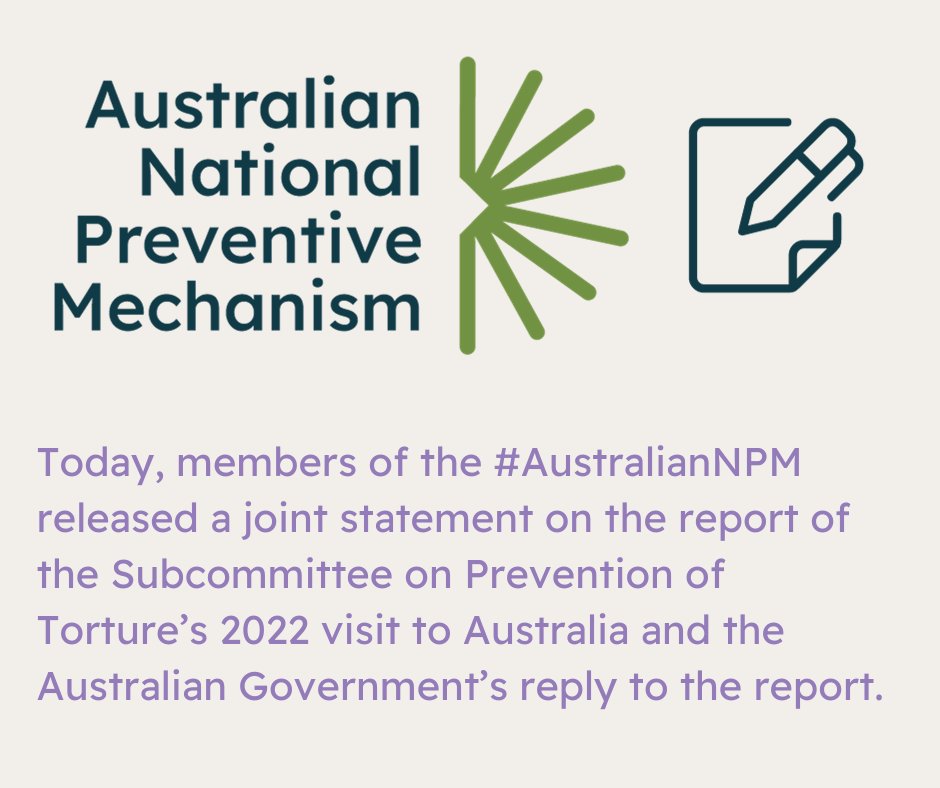 Members of the #AustralianNPM made a joint statement on the report of the Subcommittee on Prevention of Torture’s 2022 visit. All governments should appoint, legislate and resource NPMs: bit.ly/41u1nLR #TorturePrevention #HumanRights #OPCAT