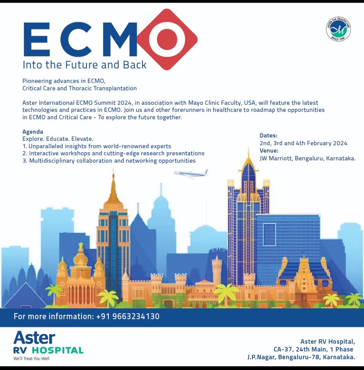 Join Us in Bangalore, February 2024! 🌟

Let's embark on a journey to redefine ECMO therapy. Don't miss this unique opportunity to be part of a global conversation that will shape the future of ECMO care.
#ECMOConference2024

We are honored to have 17 distinguished international