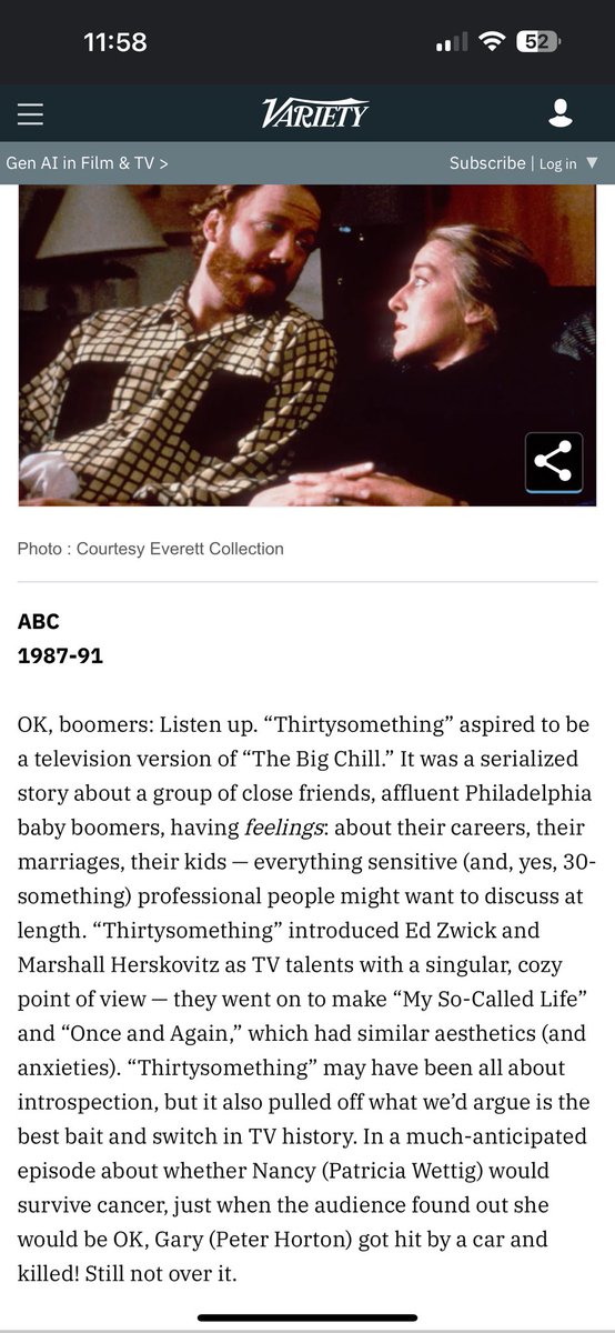 TBT…Congratulations to our beloved #thirtysomething for being included in Variety’s list of 100 Greatest TV Shows of All Time! So how about it @mgmstudios @AmazonStudios #whereisthirtysomething Let’s give this historical acclaimed series a streaming home now! 👍🏻💙🤞🏻🍀🎥📺🇺🇸