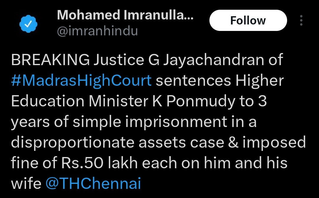 Niti_Twitz's tweet image. 3 years of simple imprisonment 🔥

#DMKFailsTN #Ponmudi #MissingCM