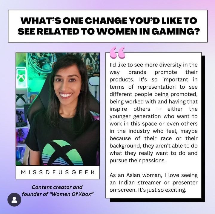 Truly honoured to be included in this piece about #WomeninGaming alongside amazing women thanks to @XboxANZ @popsugarau & @Isha_Bassi 🥰 Representation & breaking barriers for women, BIPOC & the younger gen in gaming is what drives me in this space Thank you for sharing 💜