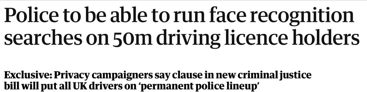 The police will be given power to use driving licence images of 50 million drivers to match faces from CCTV, police cameras, or social media under a law change being introduced by the govt bit.ly/3TCKcWn