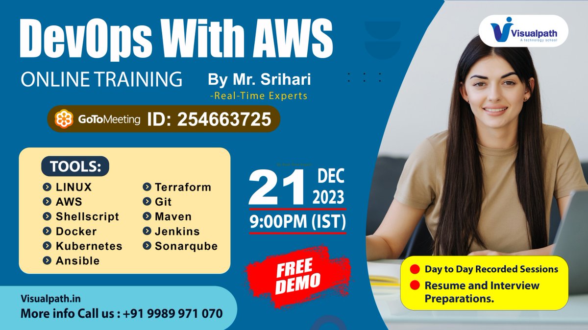 VisualpathPro's tweet image. Join : bit.ly/41wobu8
Attend Online Free Demo On #awsdevops by Mr. Srihari.
Demo on: 21st  Dec @ 9.00 PM (IST).
Call: +91 9989971070.
Telegram: t.me/visualpathsoft…
WhatsApp: bit.ly/47eayBz
Visit: visualpath.in/devops-online-…
#DevOps #DevOpswithAWS #Visualpath…