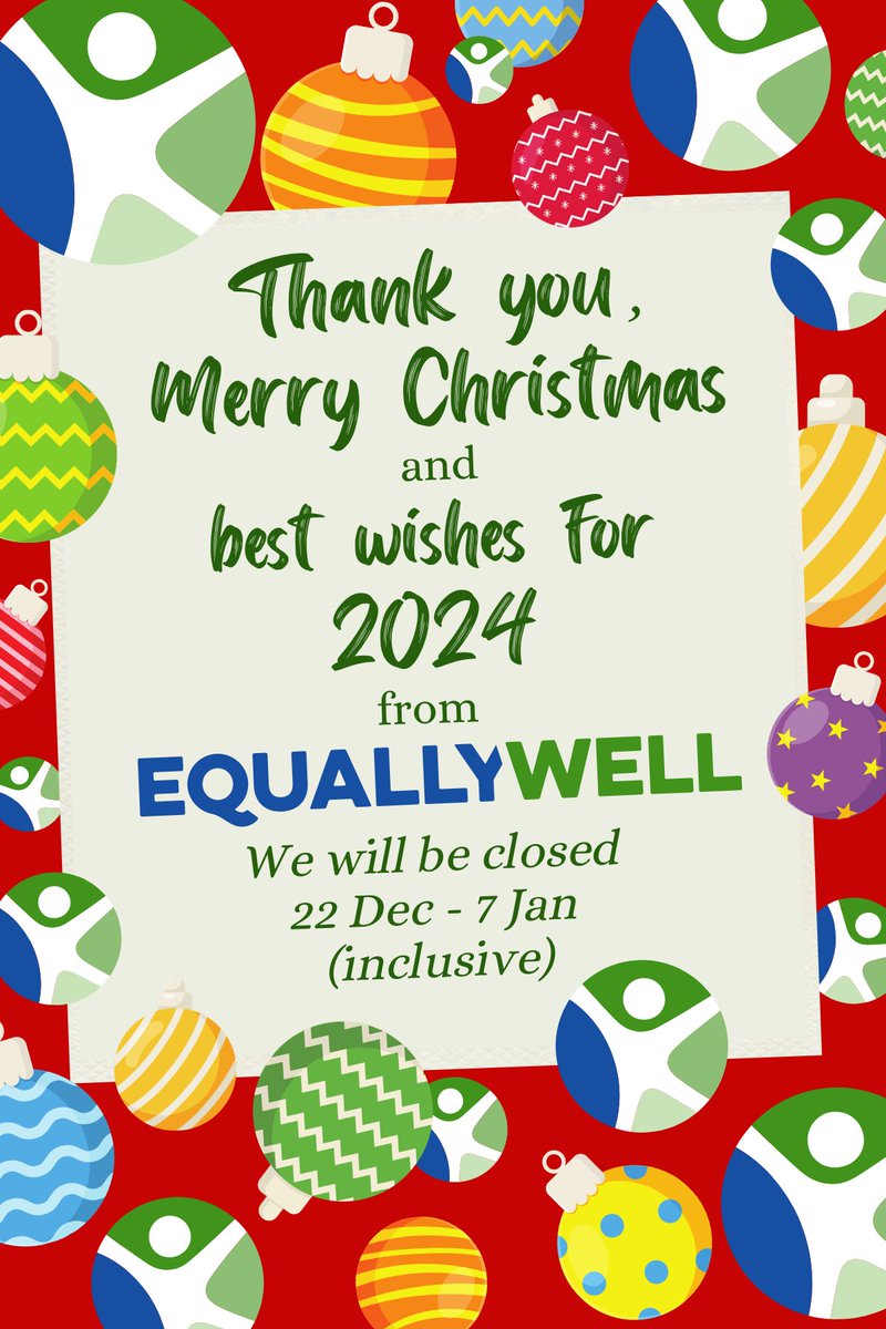 Equally Well wishes you a safe and enjoyable holiday season, and a happy new year 🎄🎆 The Equally Well Project Team will be taking a break from Friday 22 December and will be back on deck Monday 8 January.