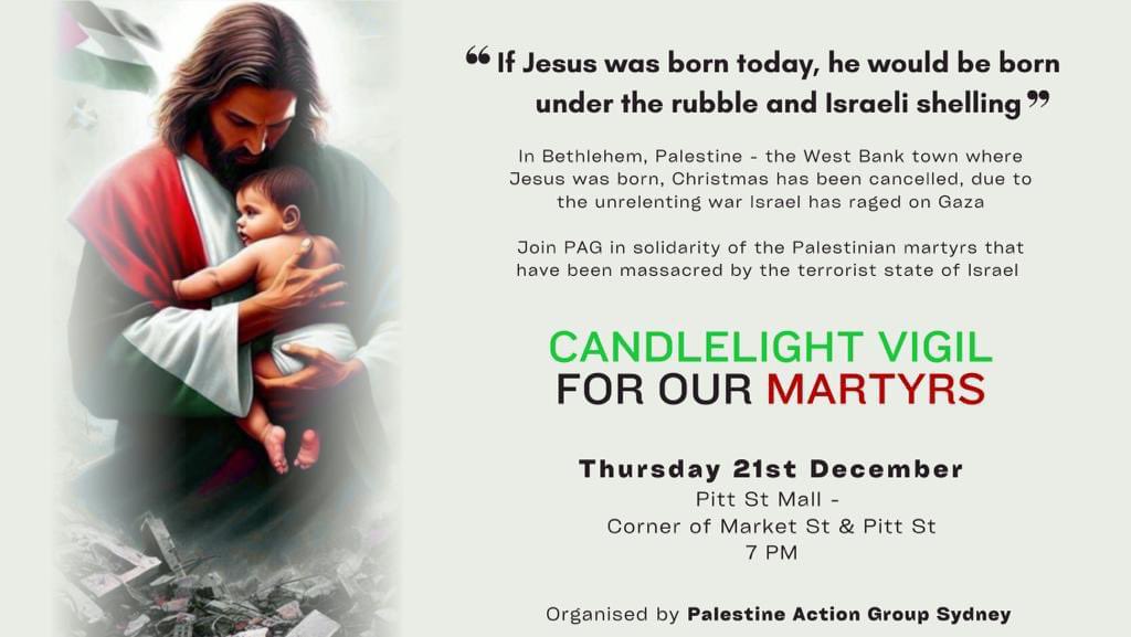 Tonight 
Please show your support in solidarity of our fallen brothers and sisters . 🕯️🇵🇸✌🏽
#Palestine_Action_Group_Sydney_Australia 
#CandlelightVigil 
#Sydney_Town_hall 
#FreeGaza
#FreePalestine