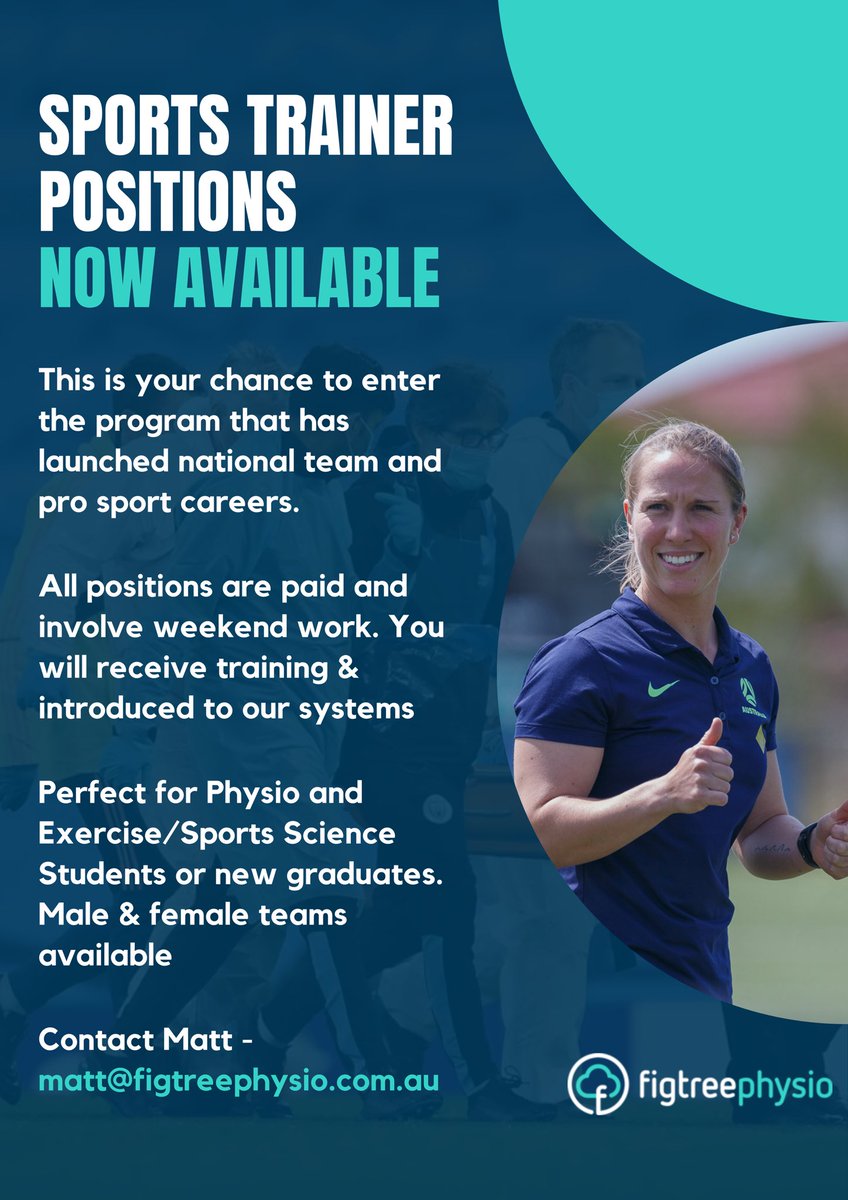 🎉 We are excited to announce that our Sports Trainer program is now open for 2024. This is a chance to be a part of the program that has led to careers in professional & national level sport. All positions are paid. If interested - contact Matt - matt@figtreephysio.com.au