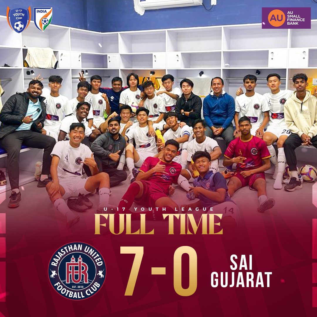 An important outing for us as we won by 7-0 against SAI Gujrat in the U-17 Youth Cup. 🙌💪 #RajasthanUnitedFC #Rufc #AbKhelegaRajasthan