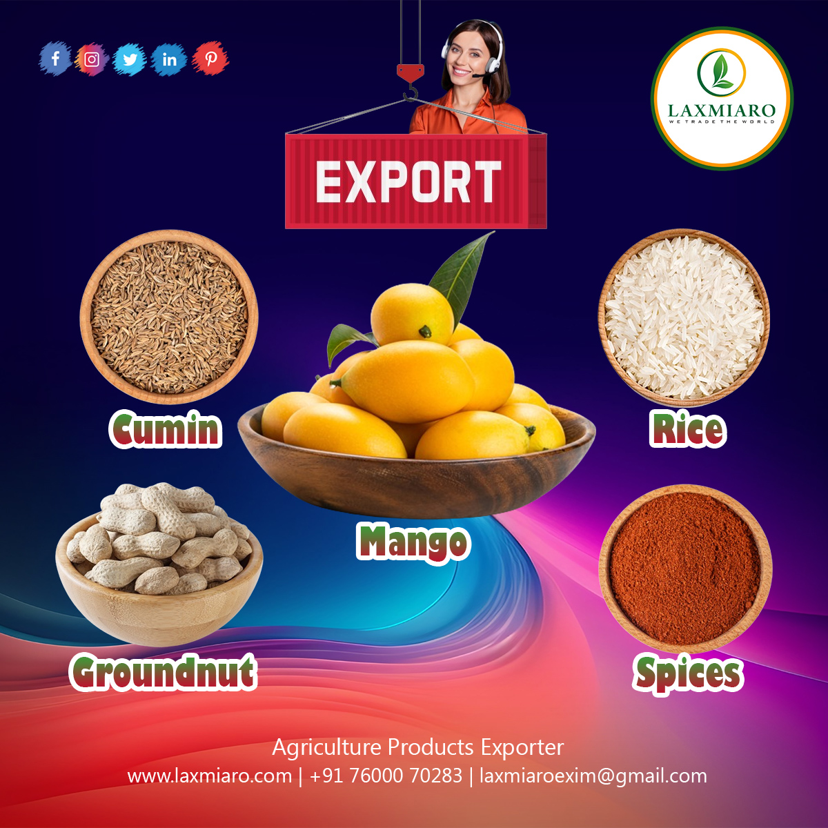 Best Quality Agriculture Export Products @laxmiaroeximllp

#laxmiaro #laxmiaroeximllp #laxmiaroexim #agriculture #agricultureproducts #indianagriculture #farming #onion #cumin #mango #rise #Groundnut #spices #healthy #qatar #oman #soudiarabia #dubai #malasiya #shrilanka