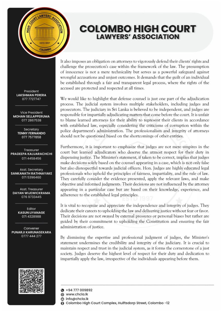 Colombo High Court Lawyers' Association tweet media