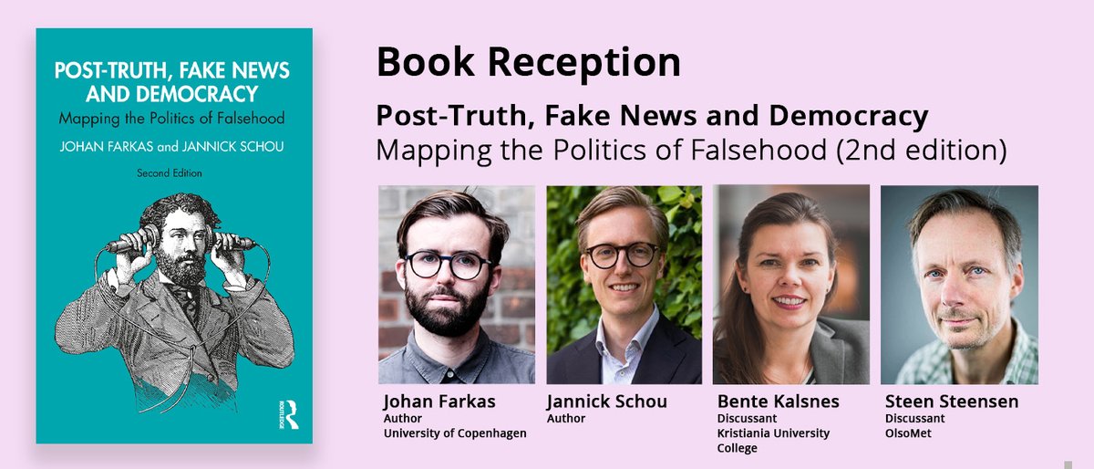 Post-Truth, Fake News and Democracy: Mapping the Politics of Falsehood — book reception 26 January with @farkasjohan followed by panel with @steensteensen, @benteka , Jannick Schou: comm.ku.dk/calendar/2024/…