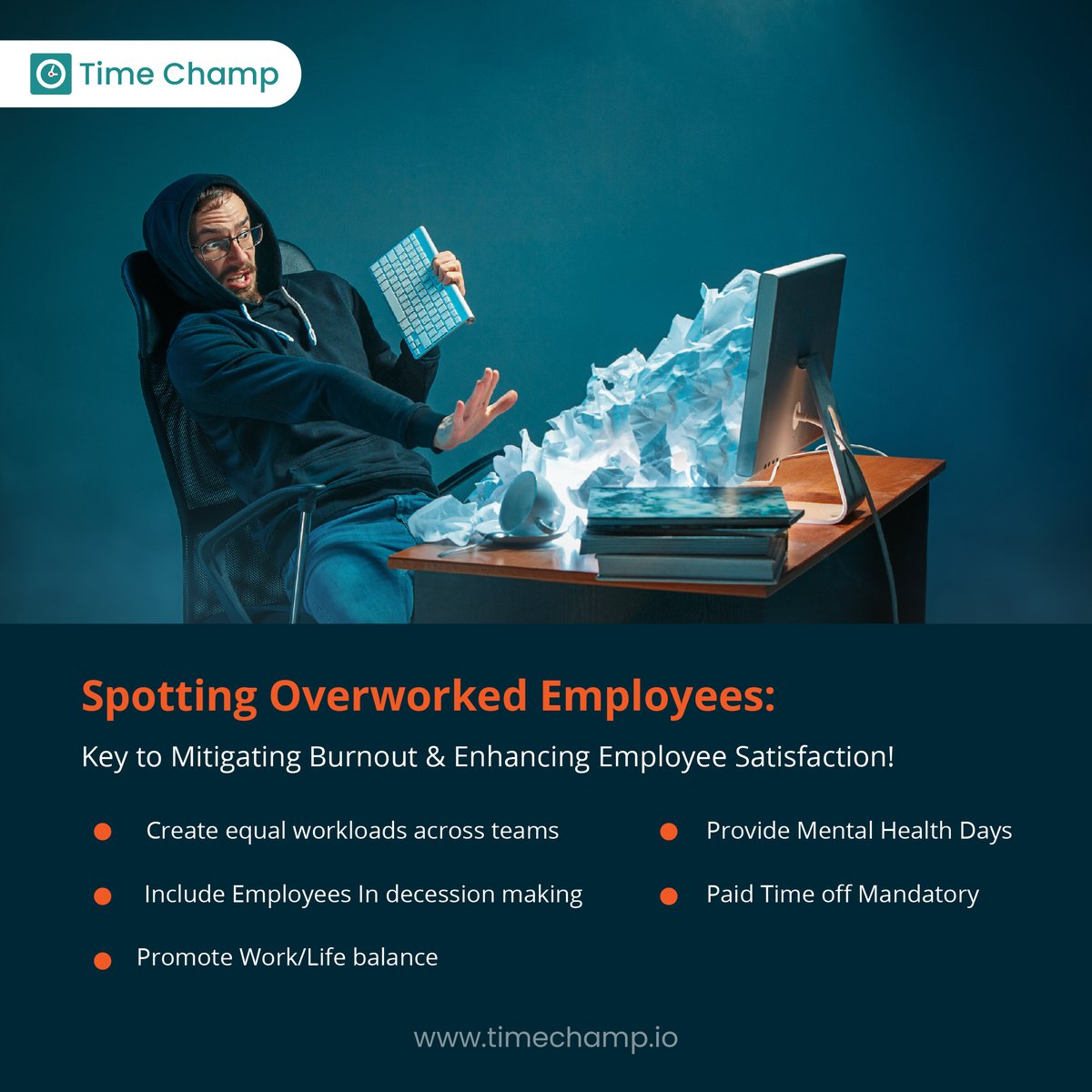 TChamp94966's tweet photo. COVID-19 Want to prevent employee burnout? Dive into methods to identify signs of overwork, offer support, and implement stress-relief practices.

➡️Try Time Champ for free: https://t.co/d5XunVhtFq

#Productivity #burnout #Efficiency #TwitterDown #Salaar #employee #timechamp https://t.co/EegrgnpyMo