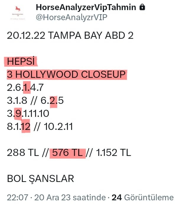 HorseAnalyzer's tweet photo. TAMPA BAY DOWNS ABD 2.ALTILI

ANALİZLERİM İSABET SAĞLAMIŞTIR.✅️

DEĞERLENDİRENLERE HAYIRLI OLSUN.✅️

ALTILI ✅️ 4 BİN 463 TL ✅️

🔥 @HorseAnalyzrVIP 🔥 https://t.co/qwvSNXyTtd