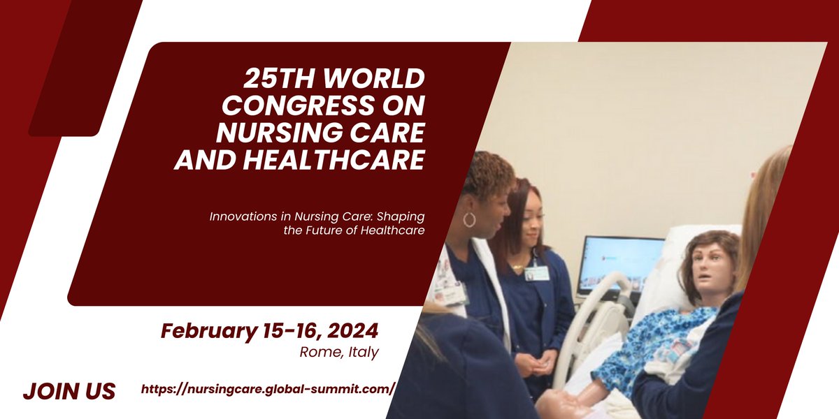 Exciting Announcement! 

We are thrilled to share that the 25th World Congress on Nursing Care and Healthcare is just around the corner, taking place on February 15-16, 2024, in the captivating city of Rome, Italy.

Visit us- nursingcare.global-summit.com

#networking #Rome #patient