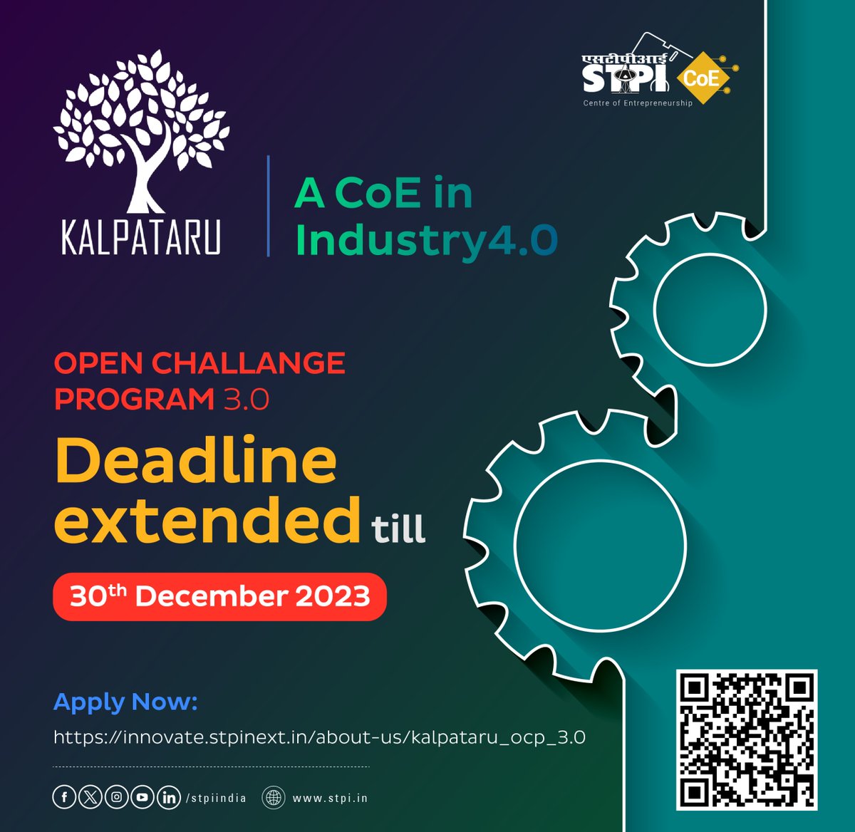 Deadline Extended! Hurry up #startups and submit your application before the new deadline and be part of the next wave of innovation in #Industry4.0! Apply Now: innovate.stpinext.in/apply-now/kalp… Last Date: 30th December 2023