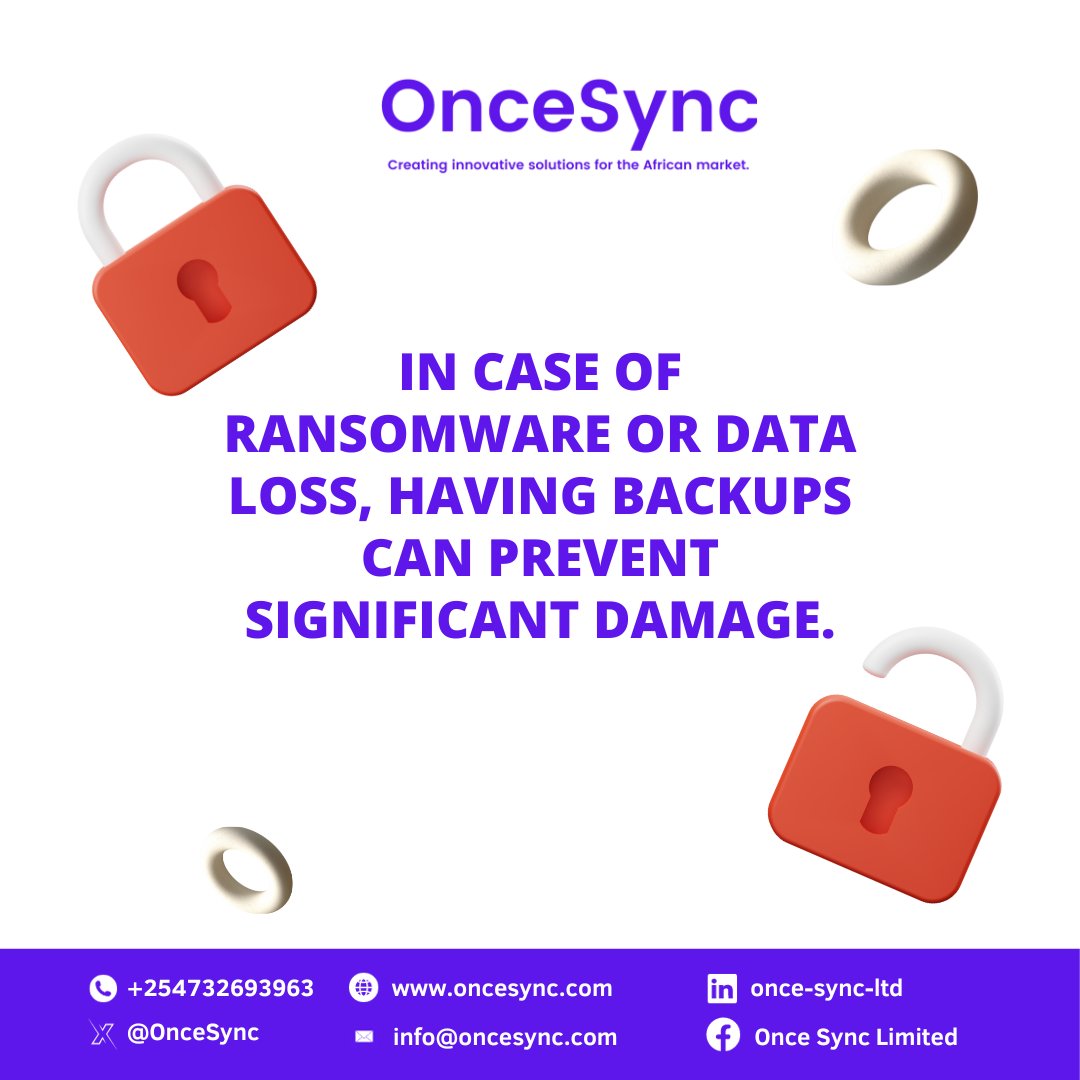 In case of ransomware or data loss, having backups can prevent significant damage. #DataProtection #CyberSecurity #BackupAndRecovery #ONCESYNC